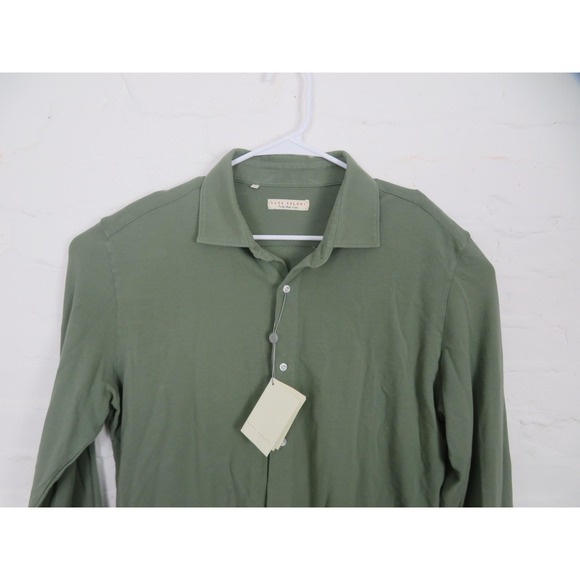 Luca Faloni Siena Pique Polo Shirt Mens 16.5 42 Sage Green Made in Italy Cotton